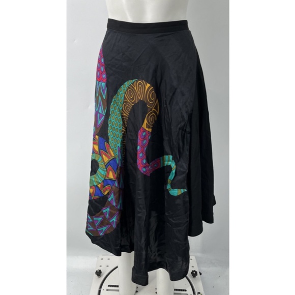MSGM Black Asymmetric Satin Abstract Snake-Print Midi Skirt sz 40 - Picture 1 of 5